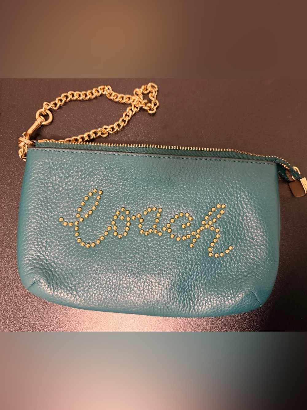 Teal Leather Chain Crossbody Bag